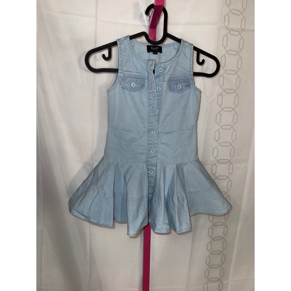 Bardot Junior Light Wash Denim Button Front Ruffle Hem Dress Girls Size 4